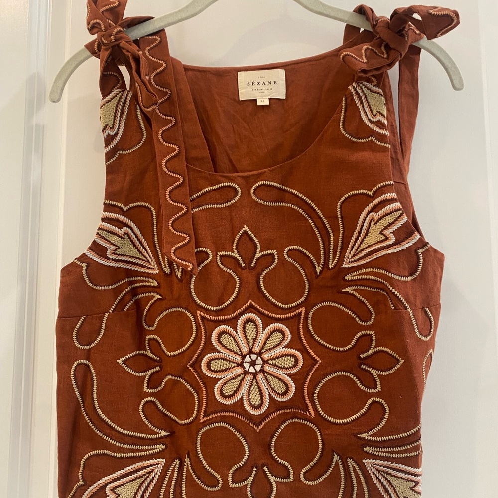 Sezane Terracotta Embroidered Blouse